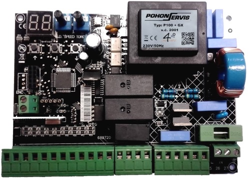 Digitálna riadiaca elektronika P100 s displejom, 230V, vr. prijímača GX, procesorová pre 1motor (posuvné brány).